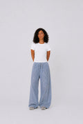 white basic x striped pants