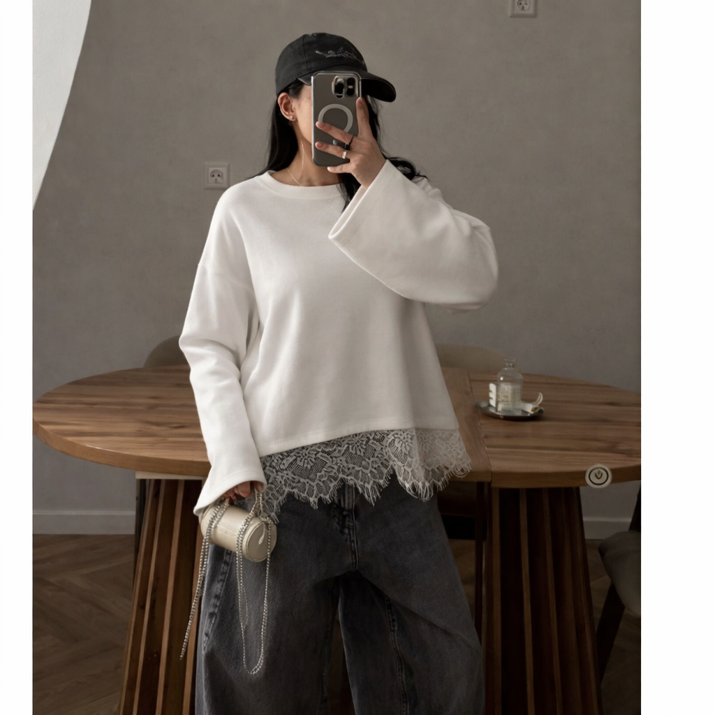 everyday lace top - white