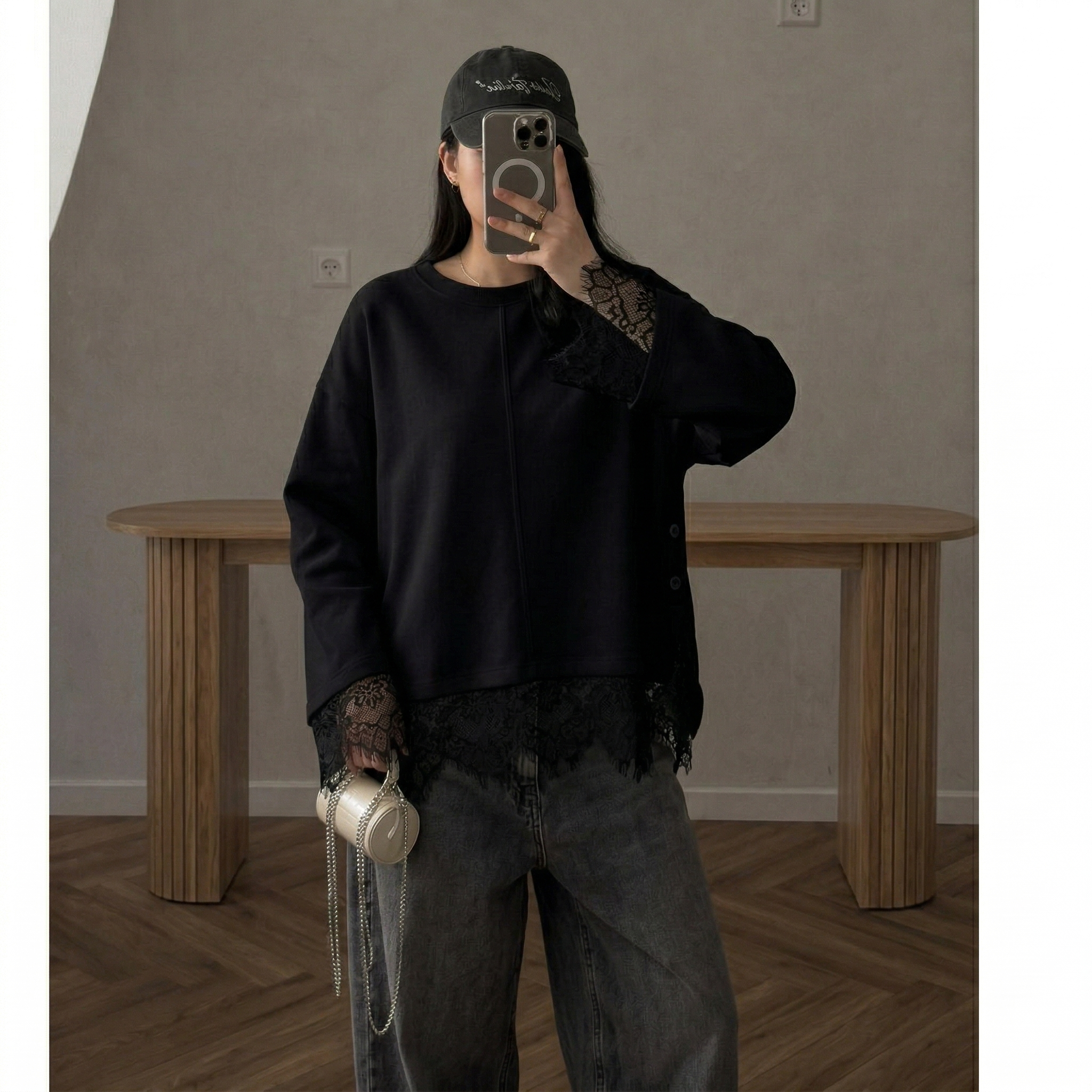 everyday lace top - black