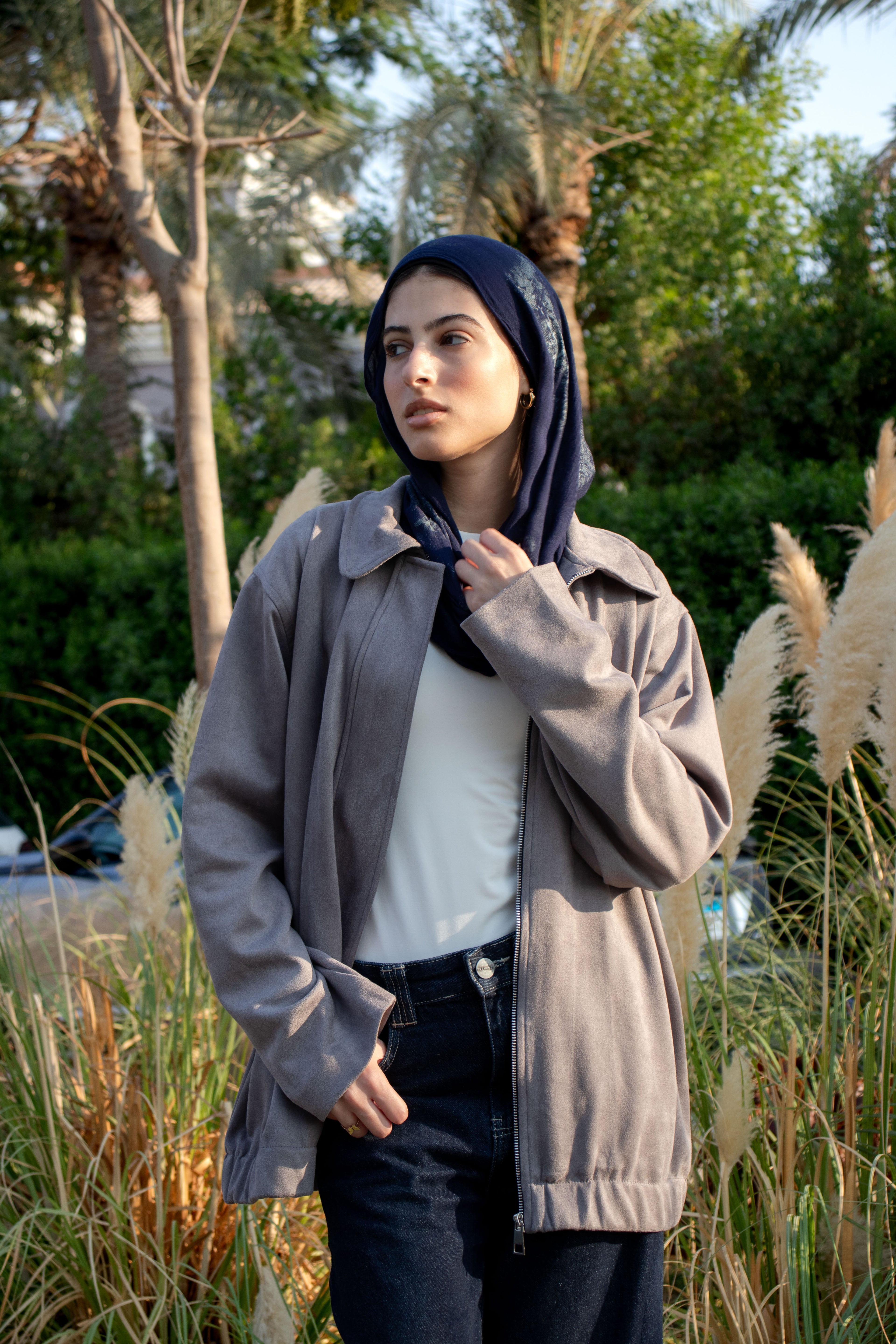 The Relaxed Fit Suede Jacket - Grey