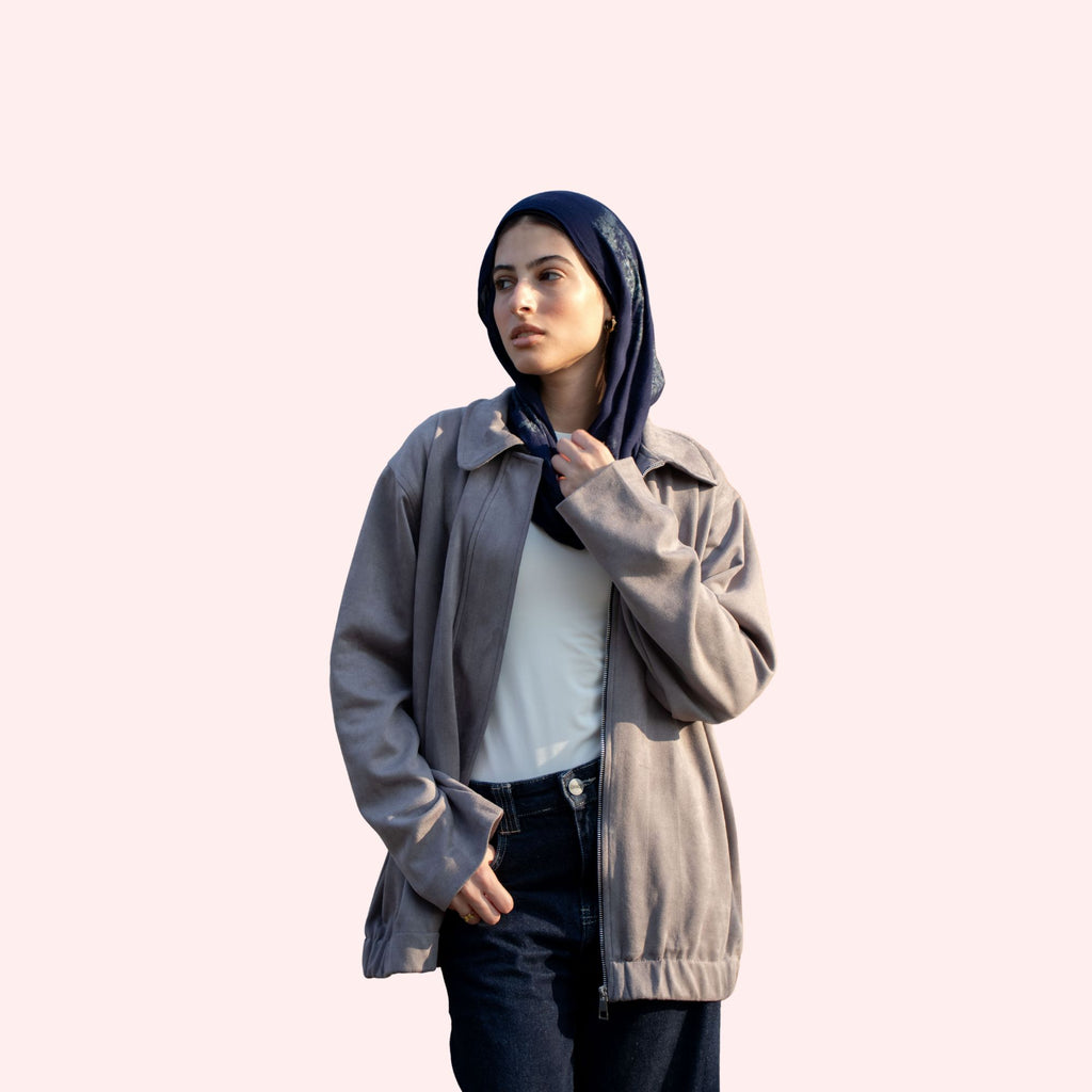 The Relaxed Fit Suede Jacket - Grey